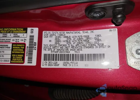 2013 Toyota Tundra Platinum 5.7L V8 z USA, uszkodzony, nr VIN 5TFHW5F18DX319464